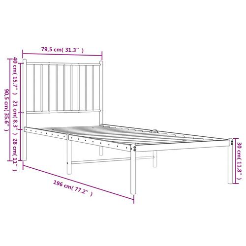 Sengeramme med sengegavl 75x190 cm metal sort