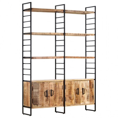 Bogreol i 4 niveauer - ru mangotræ og jern, 124 × 30 × 180 cm
