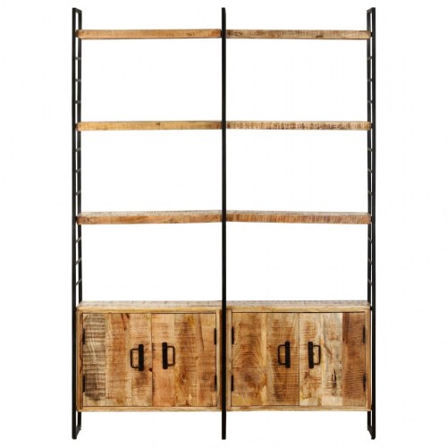 Bogreol i 4 niveauer - ru mangotræ og jern, 124 × 30 × 180 cm