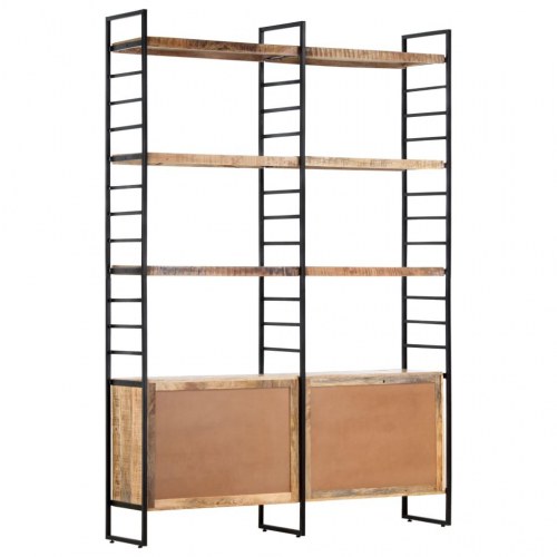 Bogreol i 4 niveauer - ru mangotræ og jern, 124 × 30 × 180 cm