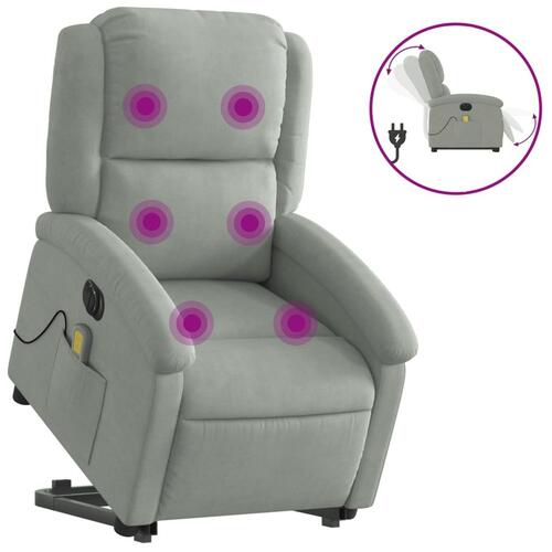 Massagestol med løftefunktion velour lysegrå