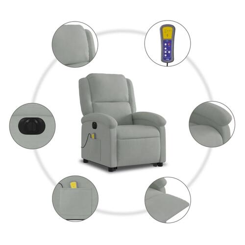 Massagestol med løftefunktion velour lysegrå