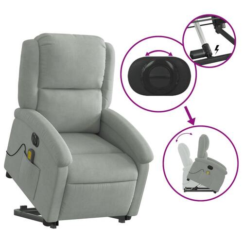 Massagestol med løftefunktion velour lysegrå