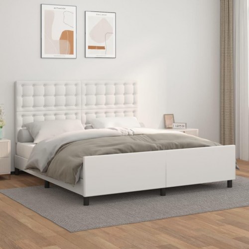 Sengeramme med sengegavl 160x200 cm - kunstlæder, hvid