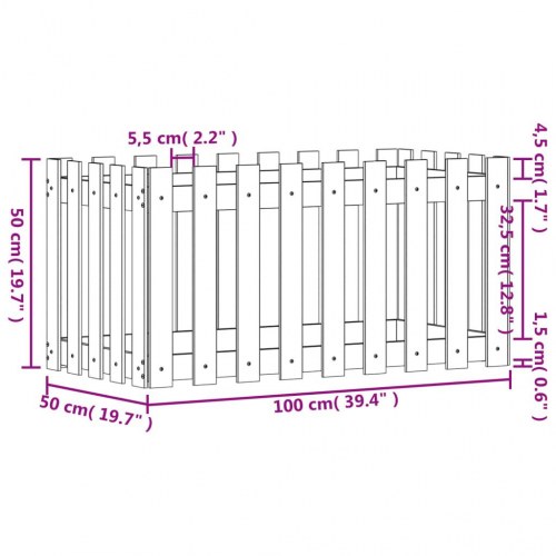 Højbed med stakitdesign 100×50×50 cm - massivt fyrretræ, hvid