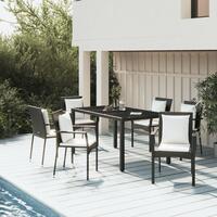 Spisebordssæt til haven 7 dele med hynder polyrattan sort