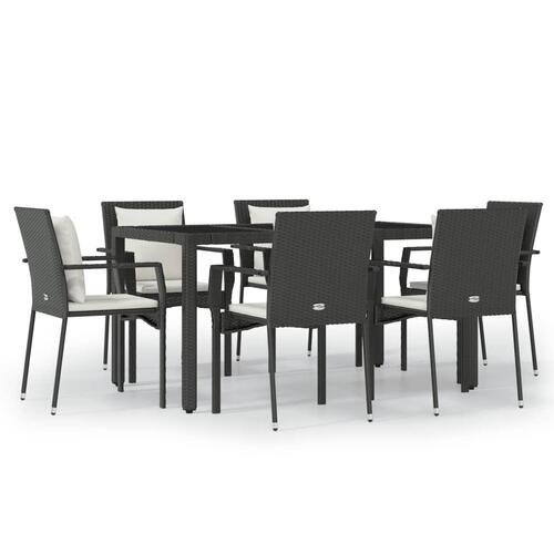 Spisebordssæt til haven 7 dele med hynder polyrattan sort