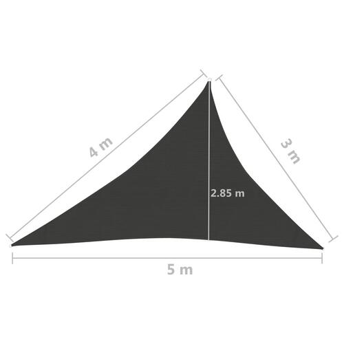Solsejl 3x4x5 m 160 g/m² HDPE antracitgrå