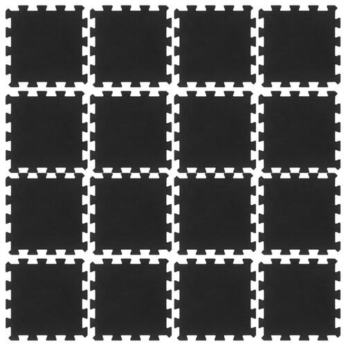 Gulvmåtter 16 stk. 30x30 cm 16 mm gummi sort