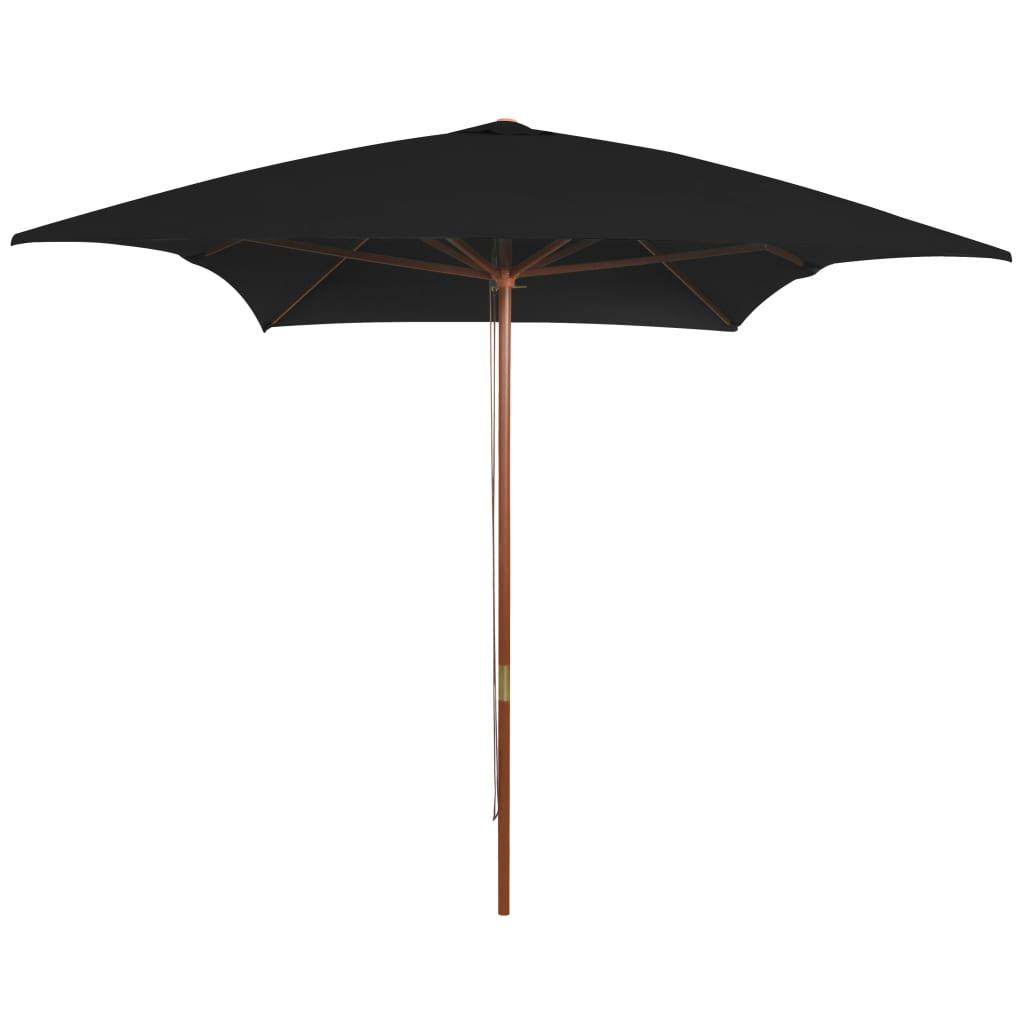 Parasol med træstang 200x300 cm sort