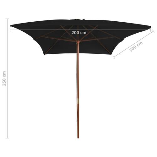 Parasol med træstang 200x300 cm sort