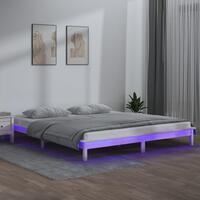 Sengeramme med LED-lys 200x200 cm massivt træ hvid