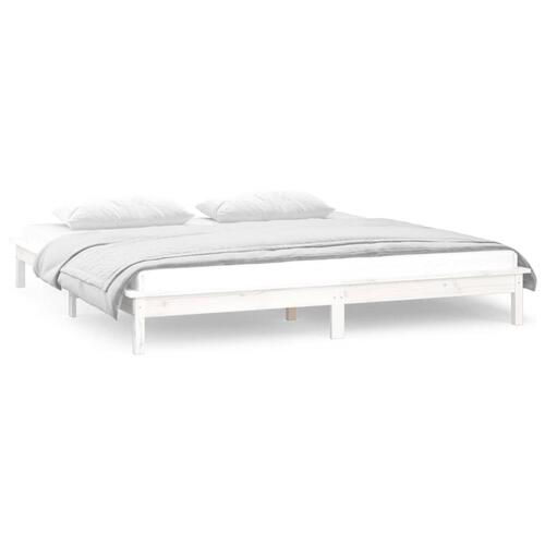Sengeramme med LED-lys 200x200 cm massivt træ hvid