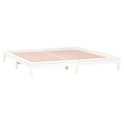 Sengeramme med LED-lys 200x200 cm massivt træ hvid