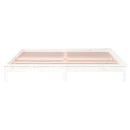 Sengeramme med LED-lys 200x200 cm massivt træ hvid