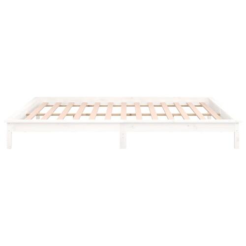 Sengeramme med LED-lys 200x200 cm massivt træ hvid