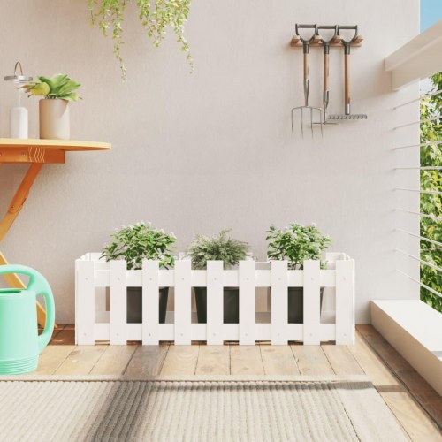Højbed med stakitdesign 100×30×30 cm - massivt fyrretræ, hvid