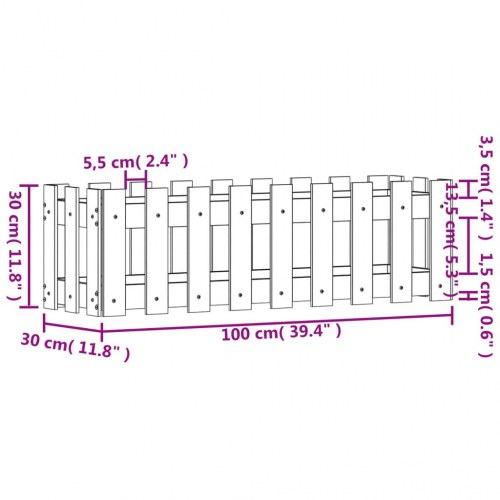 Højbed med stakitdesign 100×30×30 cm - massivt fyrretræ, hvid