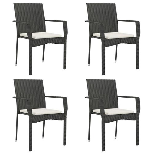 Spisebordssæt til haven 5 dele med hynder polyrattan sort