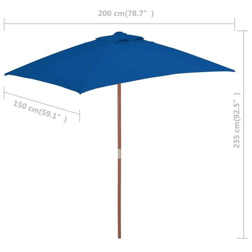 Haveparasol 150x200 cm træstang blå