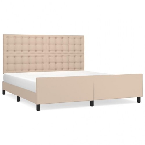 Sengeramme med sengegavl 160x200 cm - kunstlæder, cappuccino
