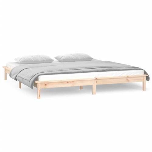 Sengeramme med LED-lys 150x200 cm kingsize massivt træ