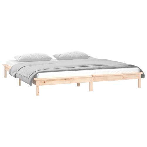 Sengeramme med LED-lys 150x200 cm kingsize massivt træ