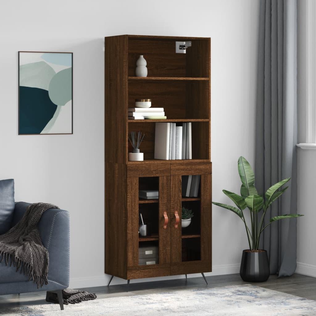 Højskab 69,5x34x180 cm konstrueret træ brun egetræsfarve