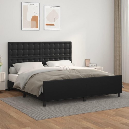 Sengeramme med sengegavl 180x200 cm i sort kunstlæder