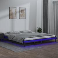 Sengeramme med LED-lys 200x200 cm massivt træ grå