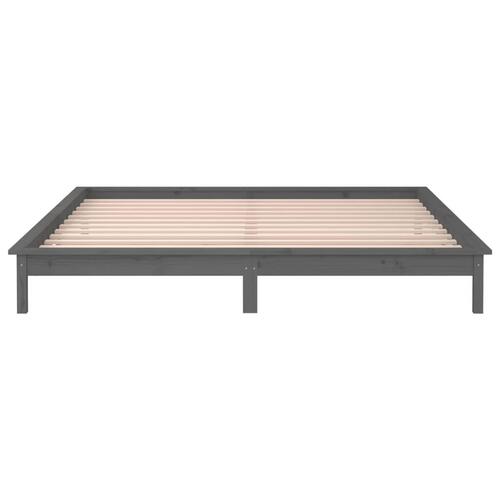 Sengeramme med LED-lys 200x200 cm massivt træ grå