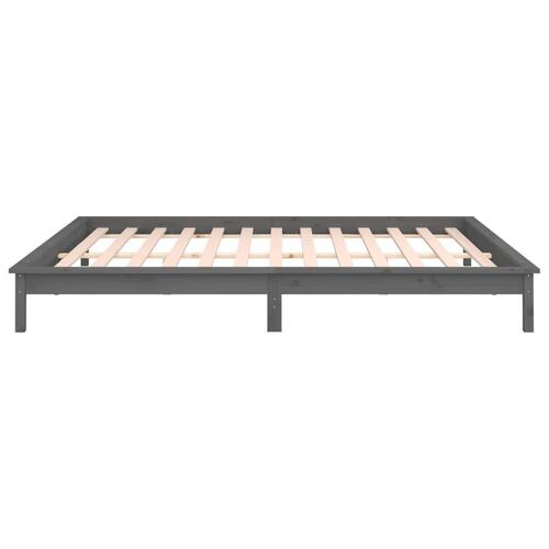 Sengeramme med LED-lys 200x200 cm massivt træ grå