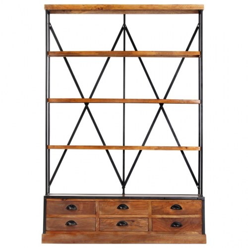 Bogreol i 4 niveauer 6 skuffer 122x36x181 cm massivt mangotræ