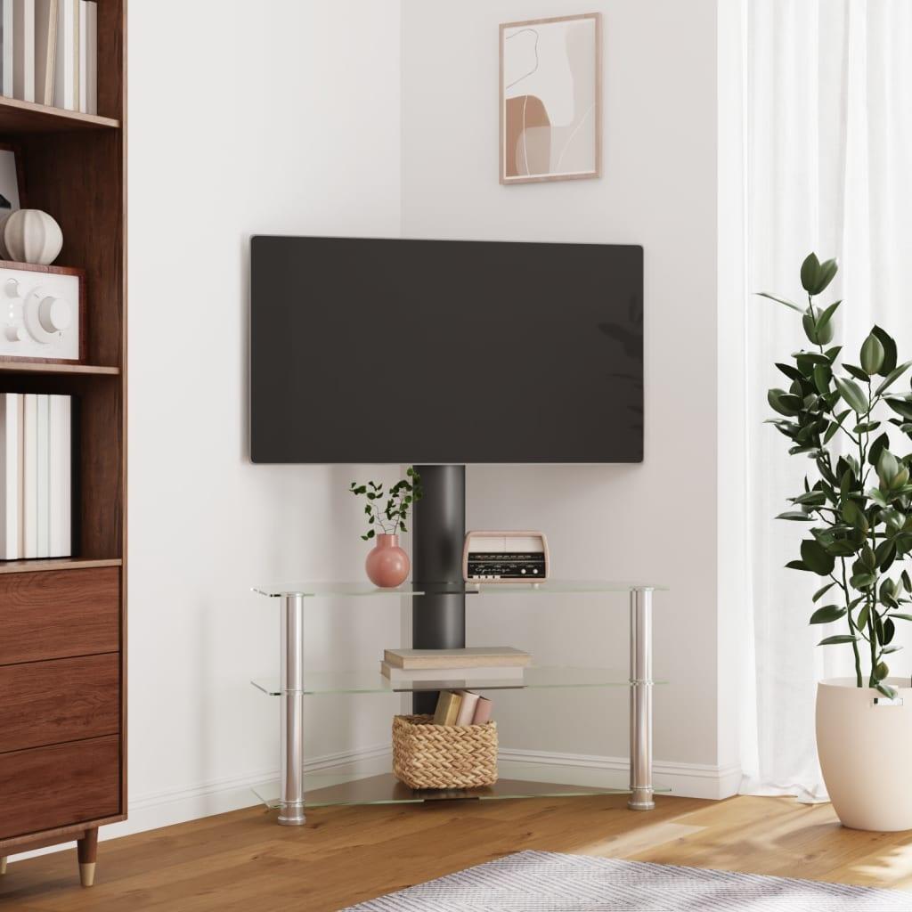 Tv-stativ til hjørne 3 hylder til 32"-70" sort og sølvfarvet