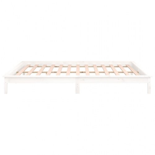 Sengeramme med LED-lys 150×200 cm - kingsize i massivt træ, hvid