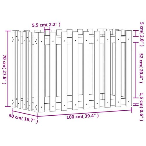 Højbed med stakitdesign 100x50x70 cm imprægneret fyrretræ