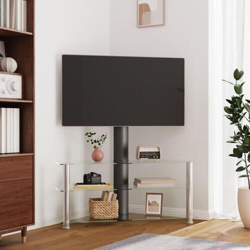 Tv-stativ til hjørne 3 hylder til 32"-70" sort og sølvfarvet
