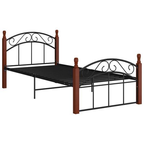Sengeramme 100x200 cm metal og massivt egetræ sort