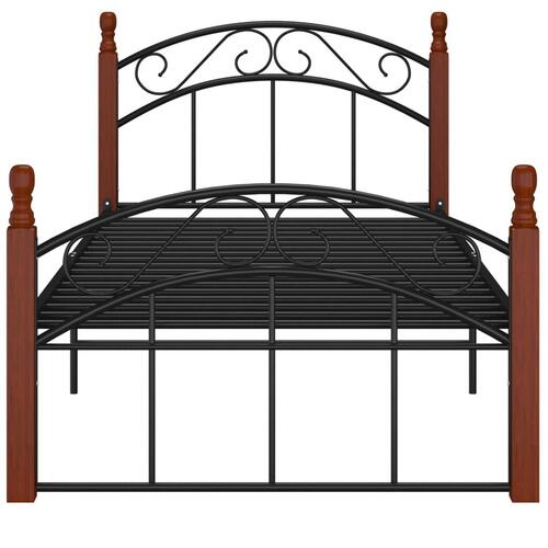 Sengeramme 100x200 cm metal og massivt egetræ sort