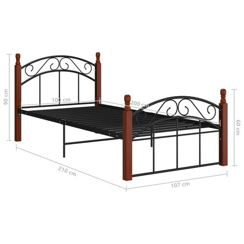 Sengeramme 100x200 cm metal og massivt egetræ sort