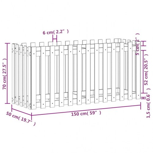 Højbed i massivt fyrretræ med stakitdesign 150×50×70 cm - sort