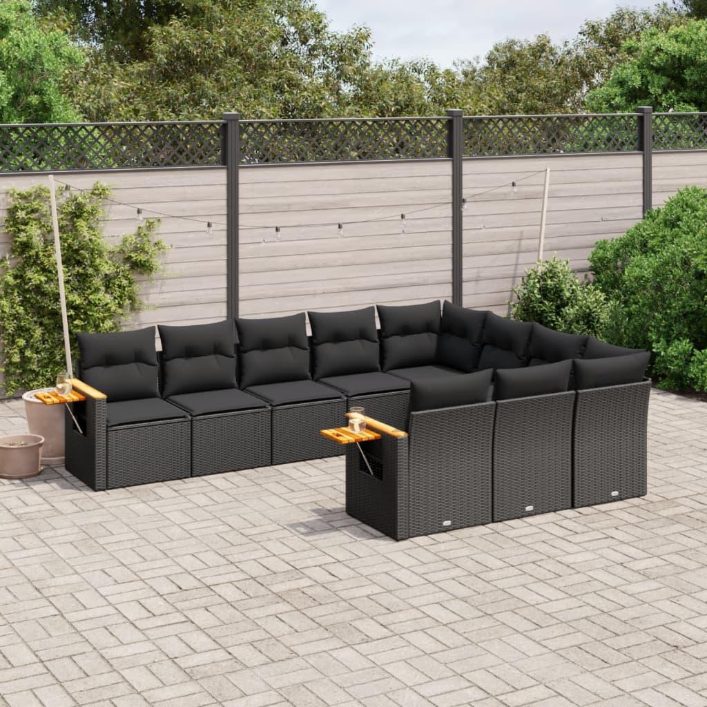 Sofasæt til haven i polyrattan - 10 dele med hynder, sort billede