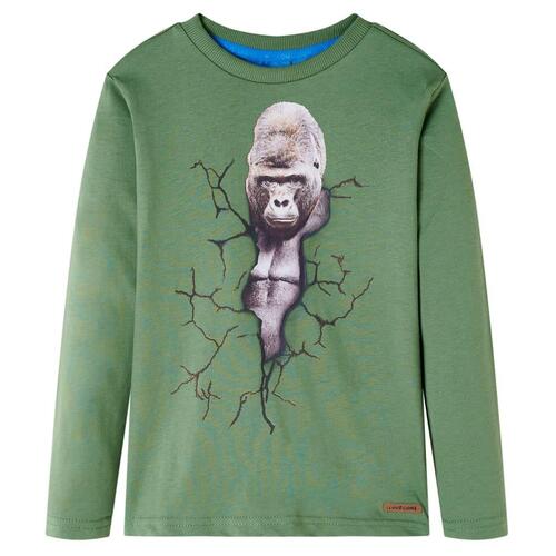 Langærmet T-shirt til børn str. 116 lys kakifarve
