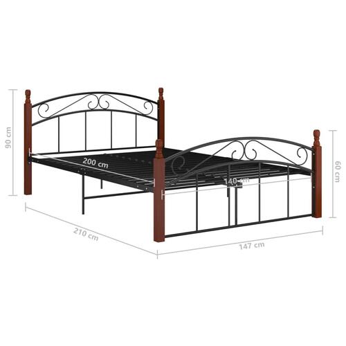 Sengeramme 140x200 cm metal og massivt egetræ sort