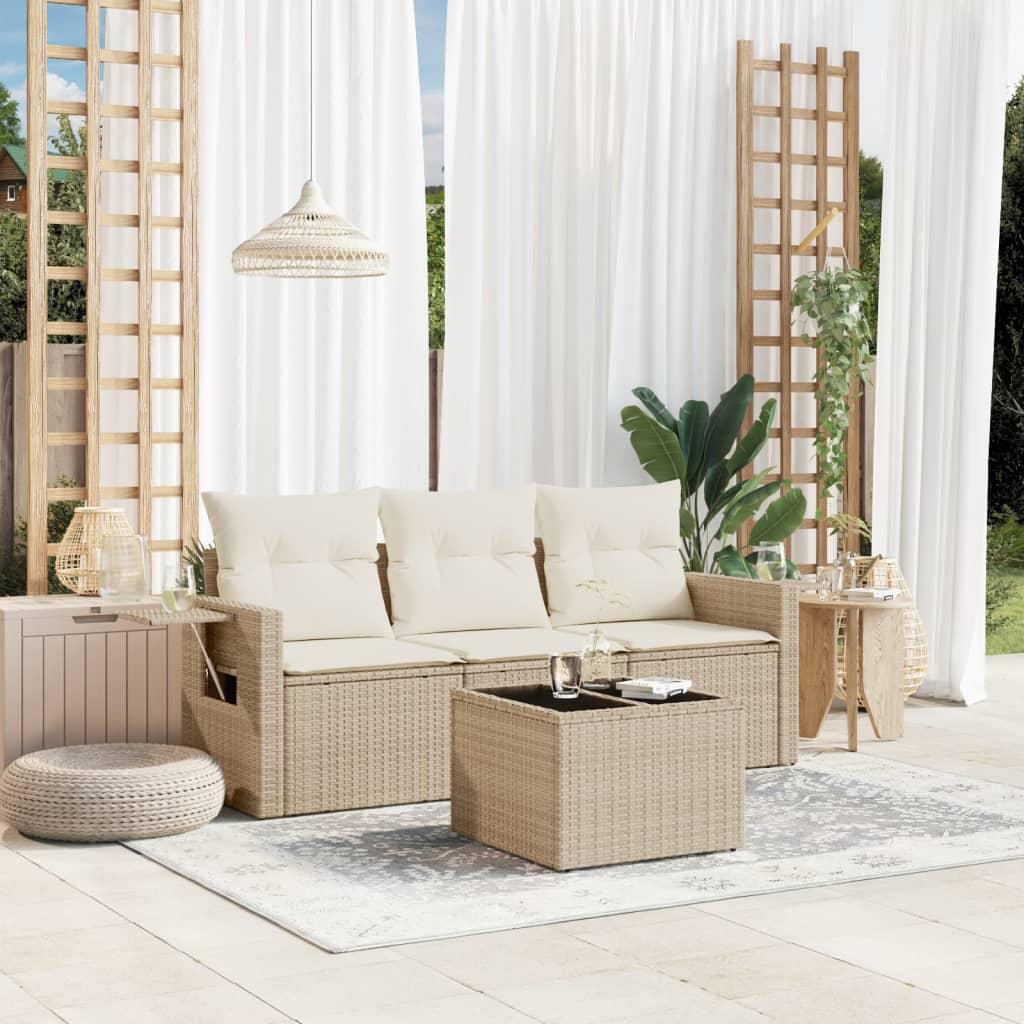 Sofasæt til haven 4 dele med hynder polyrattan beige