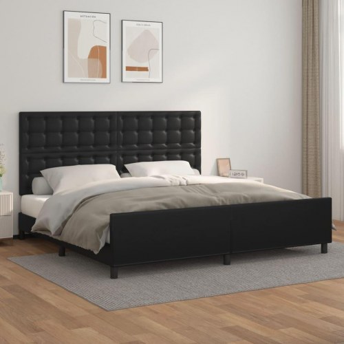 Sengeramme med sengegavl 200×200 cm - kunstlæder, sort