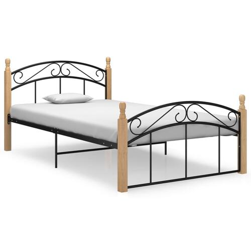 Sengeramme 120x200 cm metal og massivt egetræ sort