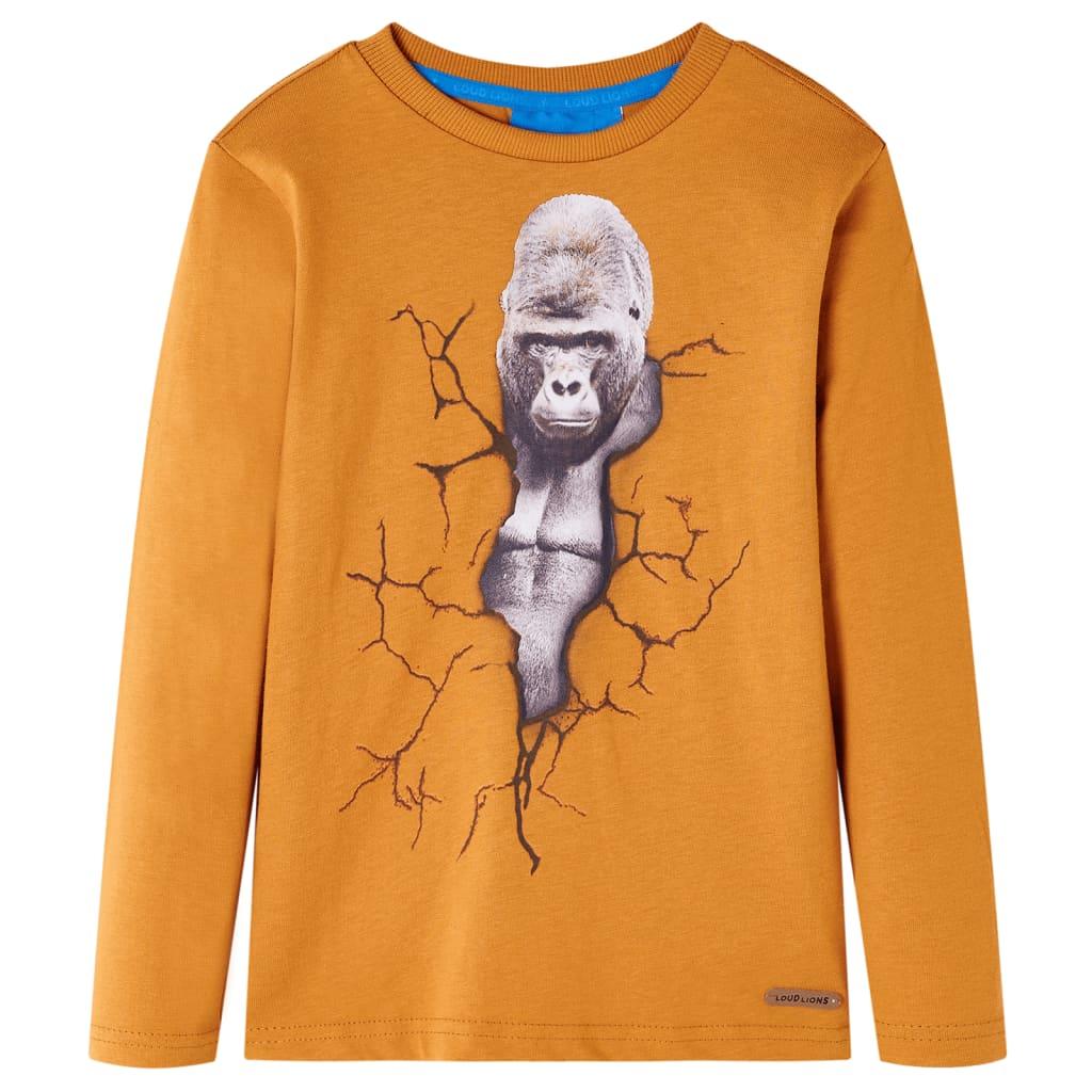 Langærmet T-shirt til børn str. 116 okkergul