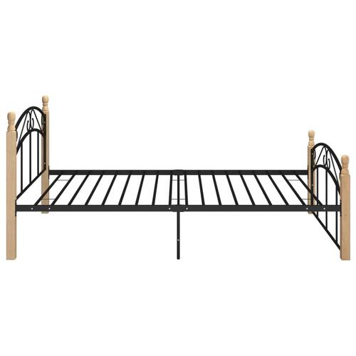 Sengeramme 120x200 cm metal og massivt egetræ sort