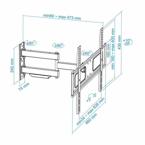 TV-vægbeslag med arm TooQ LP6070TN-B 37"-70"